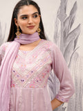 Vishudh Women Mauve Embroidered Kurta With Trouser And Dupatta - Mauve - Image 1