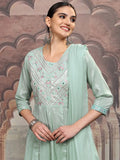 Vishudh Women Green Embroidered Kurta With Trouser And Dupatta - Green - Image 1