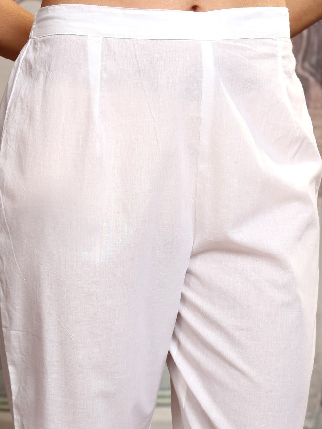 Vishudh Women White Printed Kurta With Trouser And Dupatta - White - Image 7