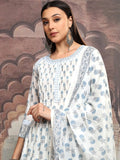 Vishudh Women Blue Printed Kurta With Trouser And Dupatta - Blue - Image 1