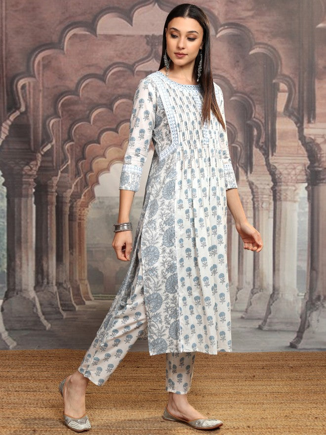 Vishudh Women Blue Printed Kurta With Trouser And Dupatta - Blue - Image 6