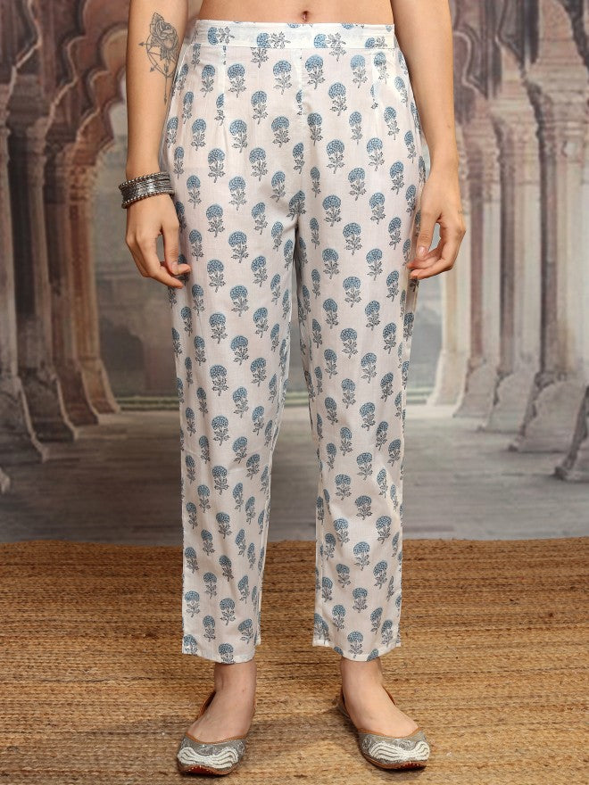 Vishudh Women Blue Printed Kurta With Trouser And Dupatta - Blue - Image 8
