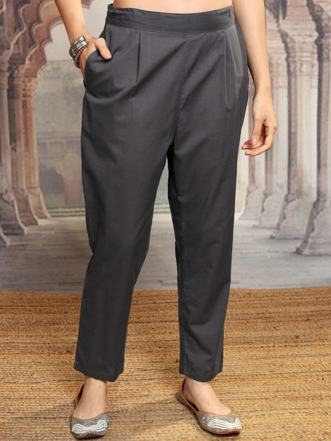Vishudh Women Grey Printed Kurta With Trousers And Dupatta - Grey - Image 8