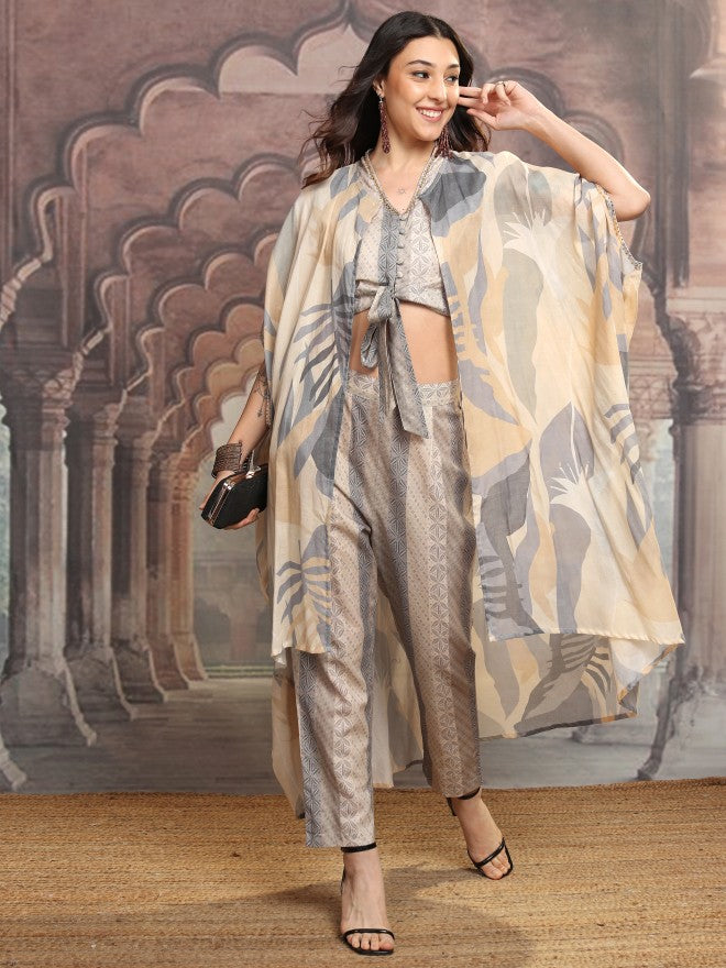 Vishudh Women Grey Printed Top With Trouser - Grey - Image 1