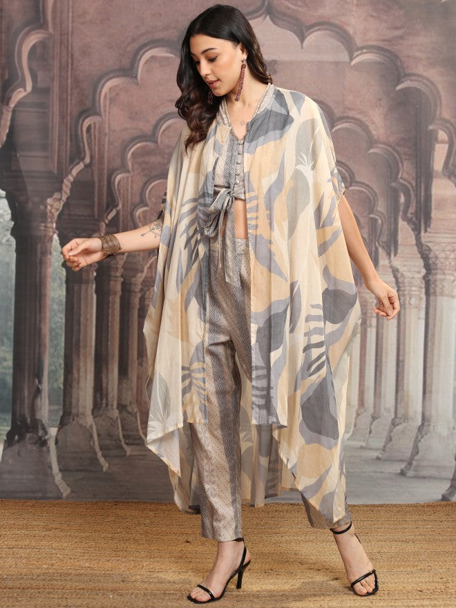 Vishudh Women Grey Printed Top With Trouser - Grey - Image 2