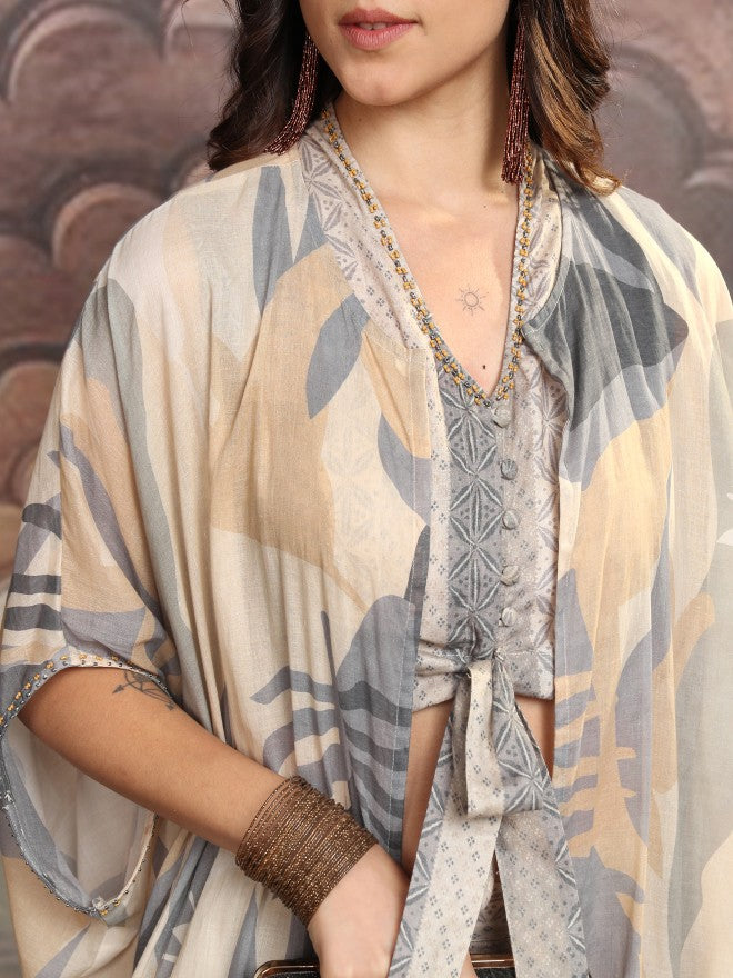 Vishudh Women Grey Printed Top With Trouser - Grey - Image 5