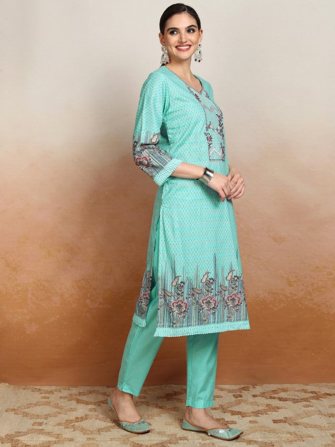 Vishudh Women Blue Embroidered Kurta With Trouser And Dupatta - Blue - Image 6