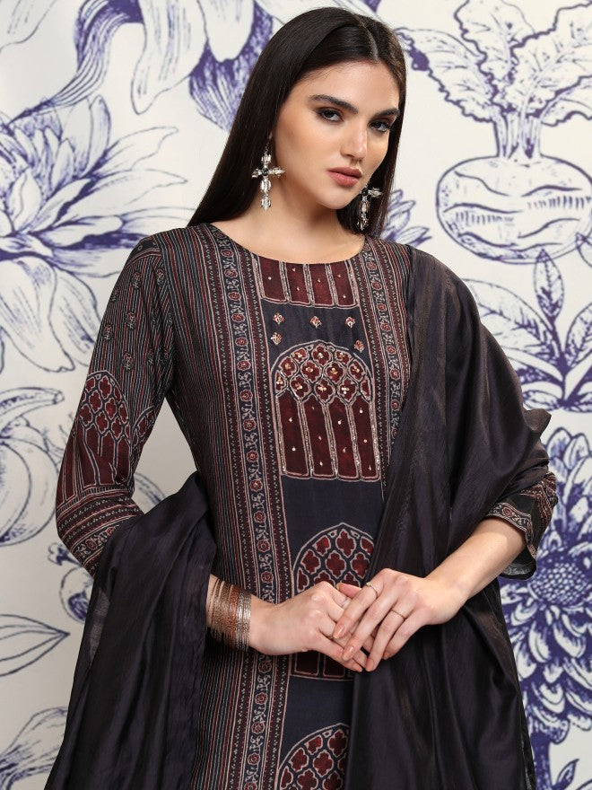 Vishudh Women Blue Printed Kurta With Trouser And Dupatta - Blue - Image 1
