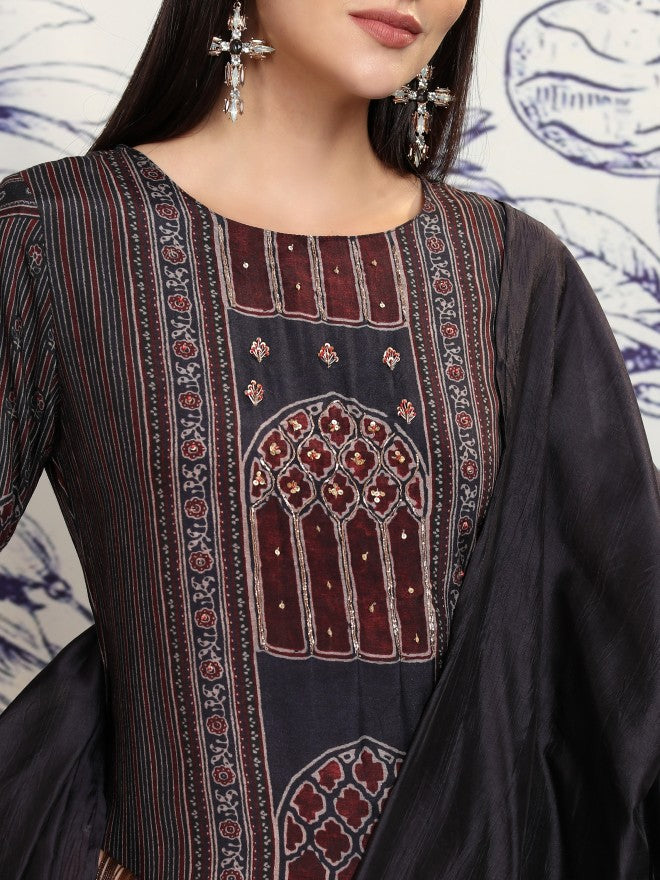 Vishudh Women Blue Printed Kurta With Trouser And Dupatta - Blue - Image 5