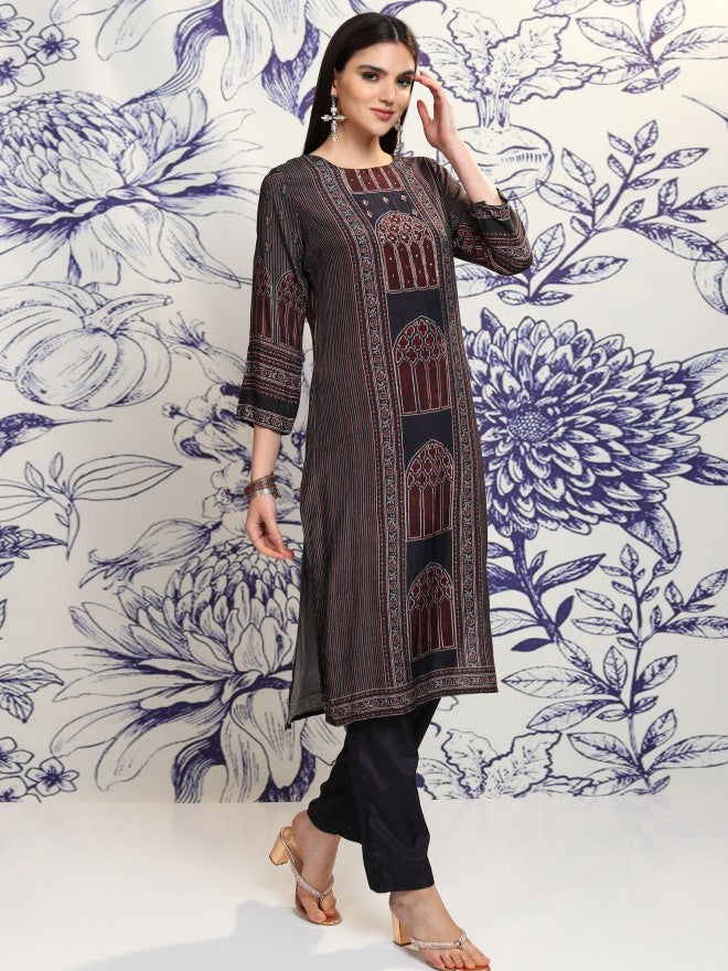 Vishudh Women Blue Printed Kurta With Trouser And Dupatta - Blue - Image 6