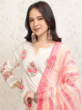 Vishudh Women White Printed Kurta With Trouser And Dupatta - White - Image 1