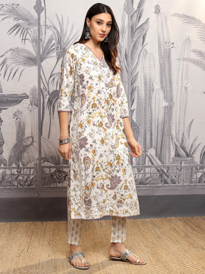 Vishudh Women Yellow Printed Kurta With Trouser And Dupatta - Yellow - Image 6