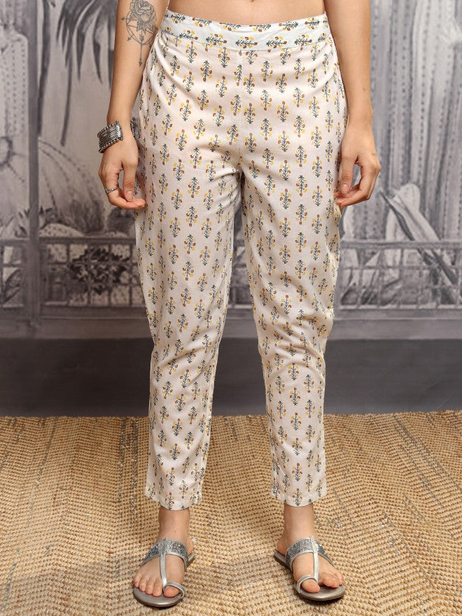 Vishudh Women Yellow Printed Kurta With Trouser And Dupatta - Yellow - Image 8