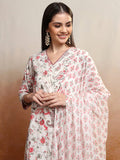 Vishudh Women Red Printed Kurta With Trouser And Dupatta - Red - Image 1