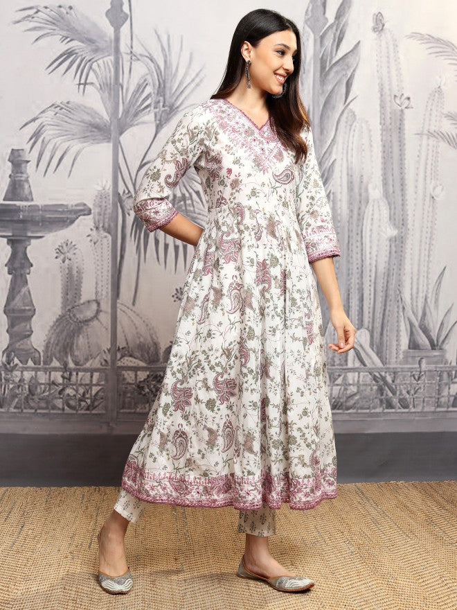 Vishudh Women Grey Printed Kurta With Trouser And Dupatta - Grey - Image 6