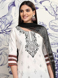 Vishudh Women Off White Printed Kurta With Trouser And Dupatta - Off White - Image 1