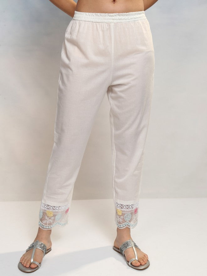 Vishudh Women White Embroidered Kurta With Trouser And Dupatta - White - Image 7
