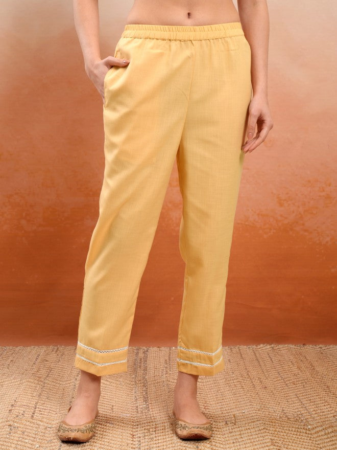 Vishudh Women Mustard Printed Kurta With Trouser And Dupatta - Mustard - Image 7