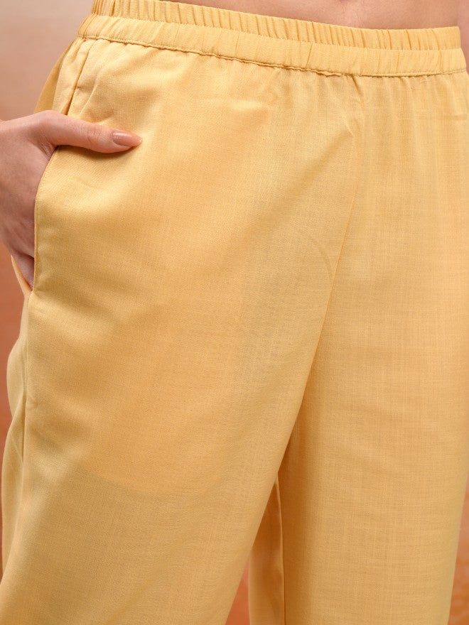 Vishudh Women Mustard Printed Kurta With Trouser And Dupatta - Mustard - Image 8