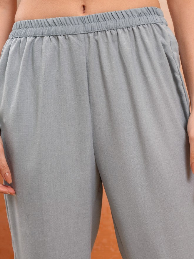 Vishudh Women Grey Printed Kurta With Trousers And Dupatta - Grey - Image 8