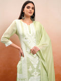 Vishudh Women Green Embroidered Kurta With Trouser And Dupatta - Green - Image 1