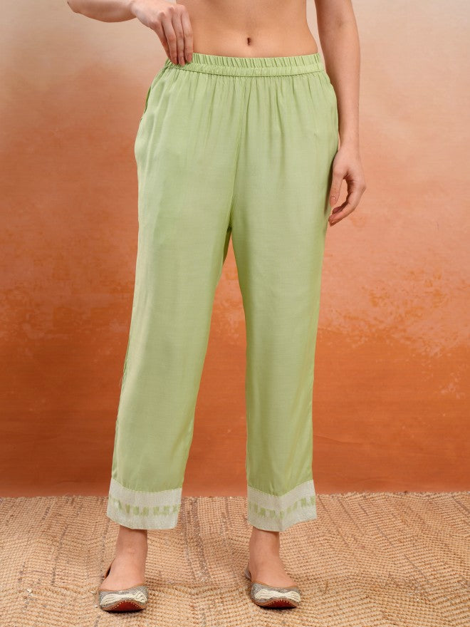 Vishudh Women Green Embroidered Kurta With Trouser And Dupatta - Green - Image 7