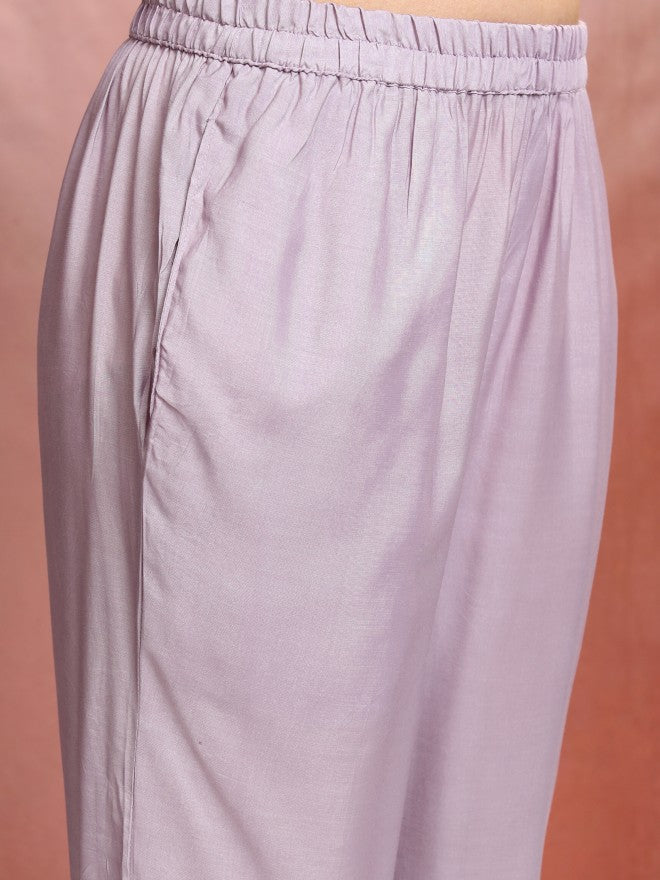 Vishudh Women Purple Embroidered Kurta With Trouser And Dupatta - Purple - Image 8