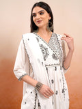 Vishudh Women Off White Embroidered Kurta With Trouser And Dupatta - Off White - Image 1