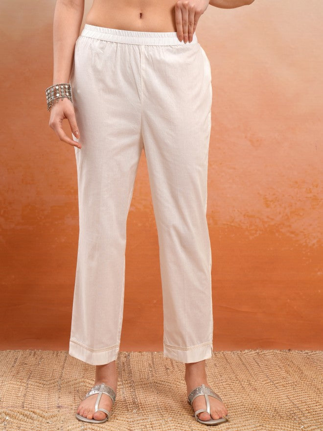 Vishudh Women Off White Embroidered Kurta With Trouser And Dupatta - Off White - Image 7