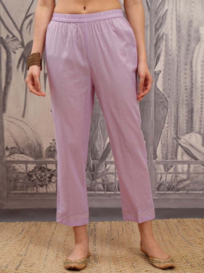 Vishudh Women Purple Embroidered Kurta With Trouser And Dupatta - Purple - Image 7