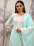 Vishudh Women Blue Embroidered Kurta With Trouser And Dupatta - Blue - Image 1