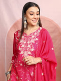 Vishudh Women Pink Embroidered Kurta With Trouser And Dupatta - Pink - Image 1