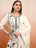 Vishudh Women Off White Embroidered Kurta With Trouser And Dupatta - Off White - Image 1