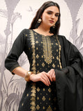 Vishudh Women Black Embroidered Kurta With Trouser And Dupatta - Black - Image 1