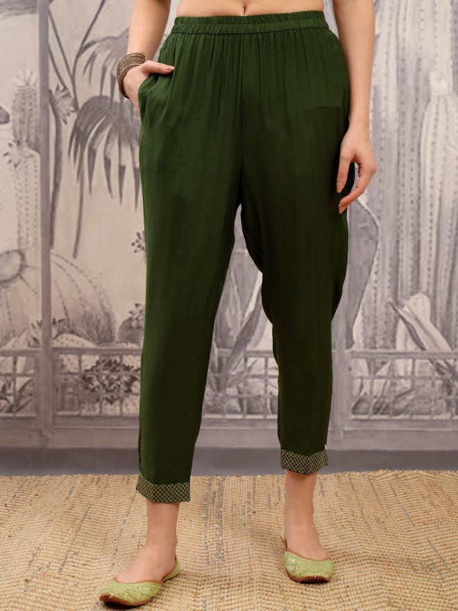 Vishudh Women Green Embroidered Kurta With Trouser And Dupatta - Green - Image 7