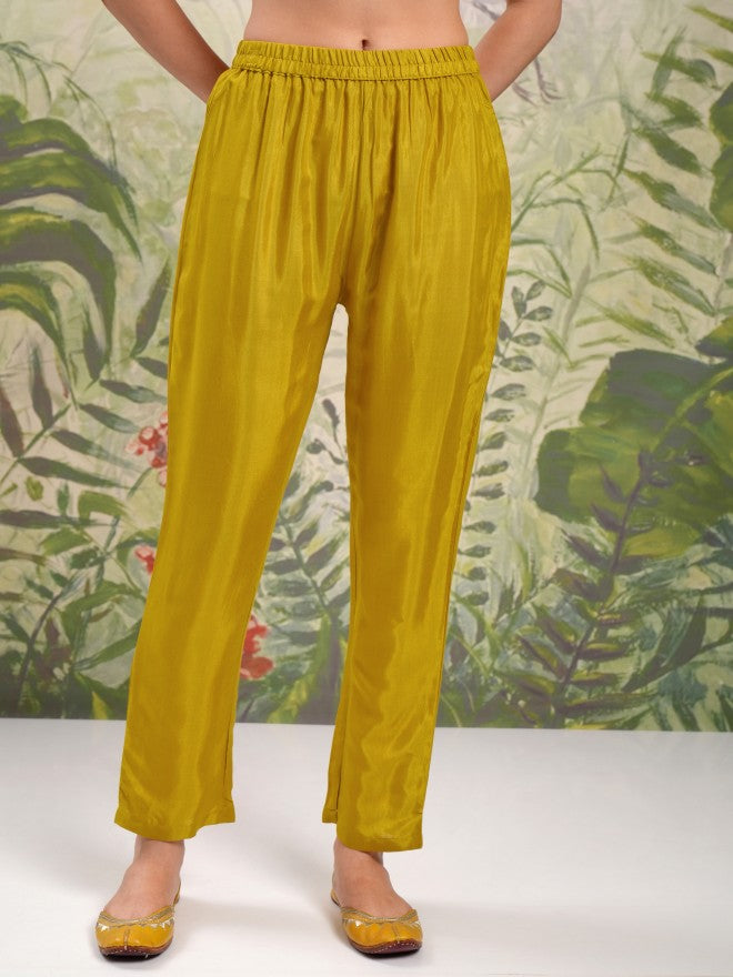 Vishudh Women Mustard Embroidered Kurta With Trouser And Dupatta - Mustard - Image 7