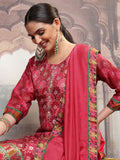 Vishudh Women Red Embroidered Kurta With Trouser And Dupatta - Red - Image 1