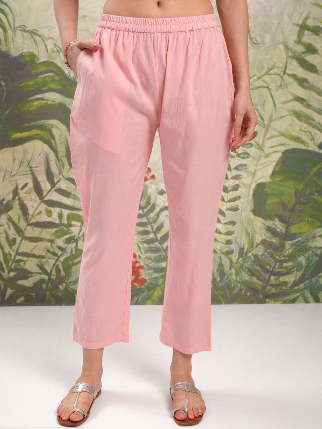 Vishudh Women Pink Printed Kurta With Trouser And Dupatta - Pink - Image 7