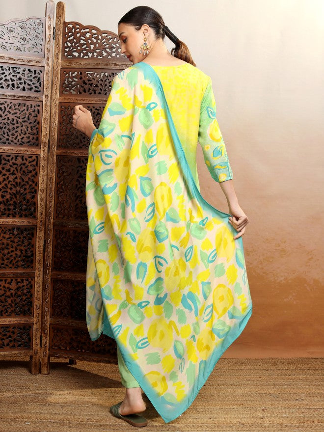 Vishudh Women Multi Embroidered Kurta With Trouser And Dupatta - Multi - Image 3