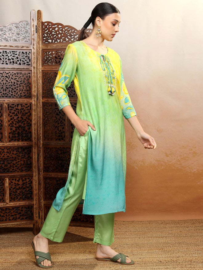 Vishudh Women Multi Embroidered Kurta With Trouser And Dupatta - Multi - Image 4