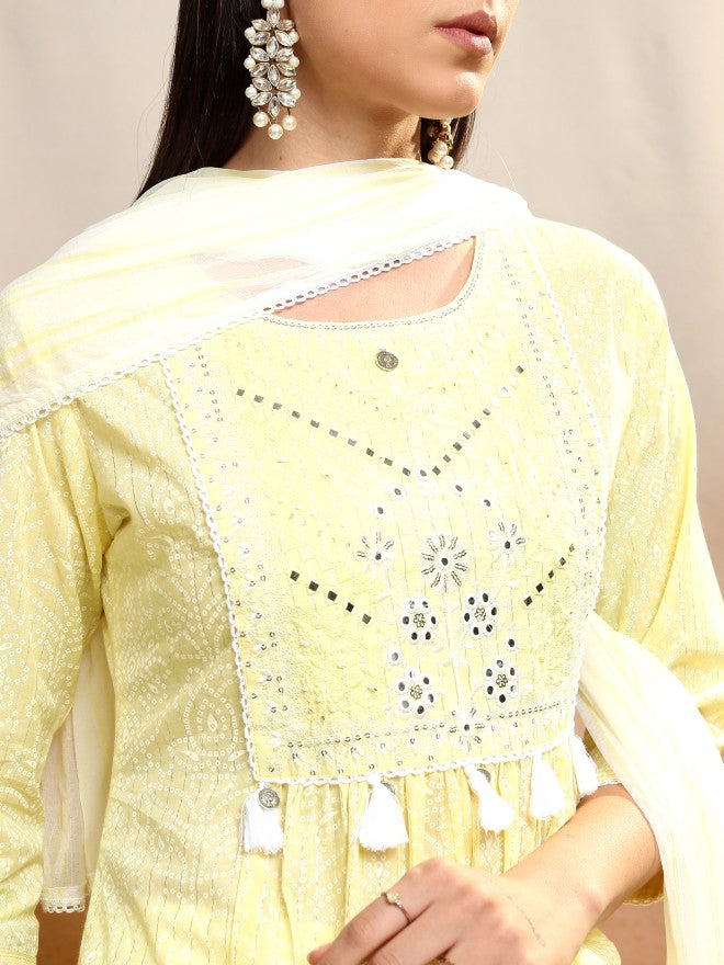 Vishudh Women Yellow Embroidered Kurta With Trouser And Dupatta - Yellow - Image 5