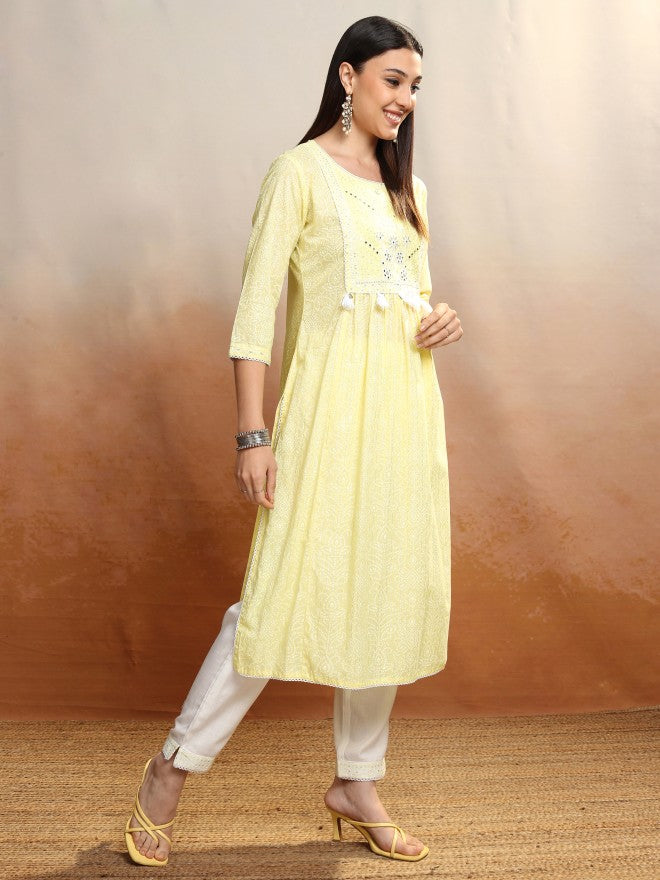 Vishudh Women Yellow Embroidered Kurta With Trouser And Dupatta - Yellow - Image 6