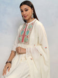 Vishudh Women White Embroidered Kurta With Trouser And Dupatta - White - Image 1