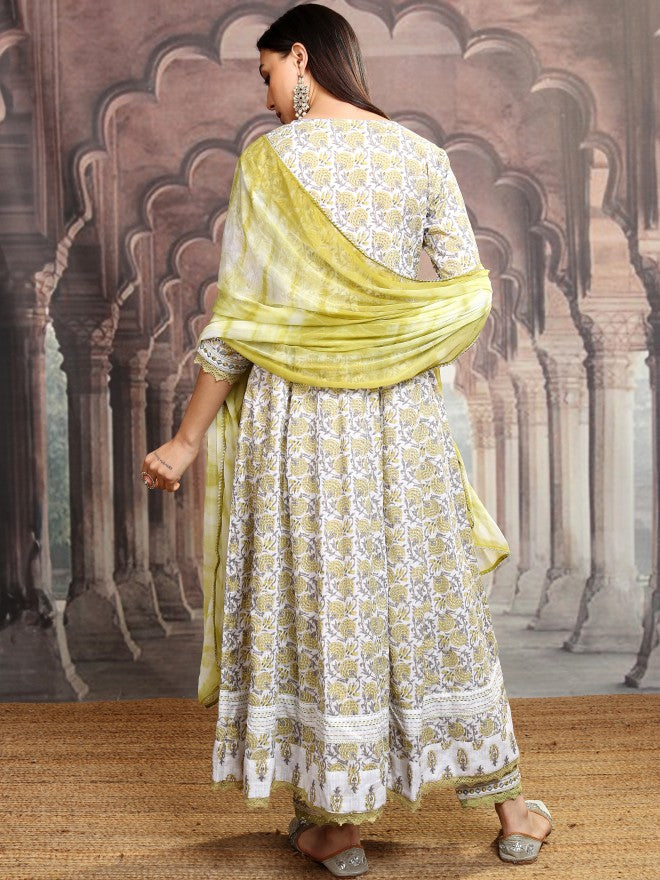Vishudh Women Green Embroidered Kurta With Trouser And Dupatta - Green - Image 3