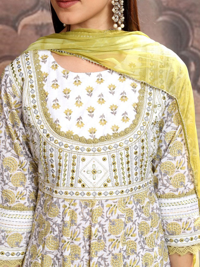 Vishudh Women Green Embroidered Kurta With Trouser And Dupatta - Green - Image 5