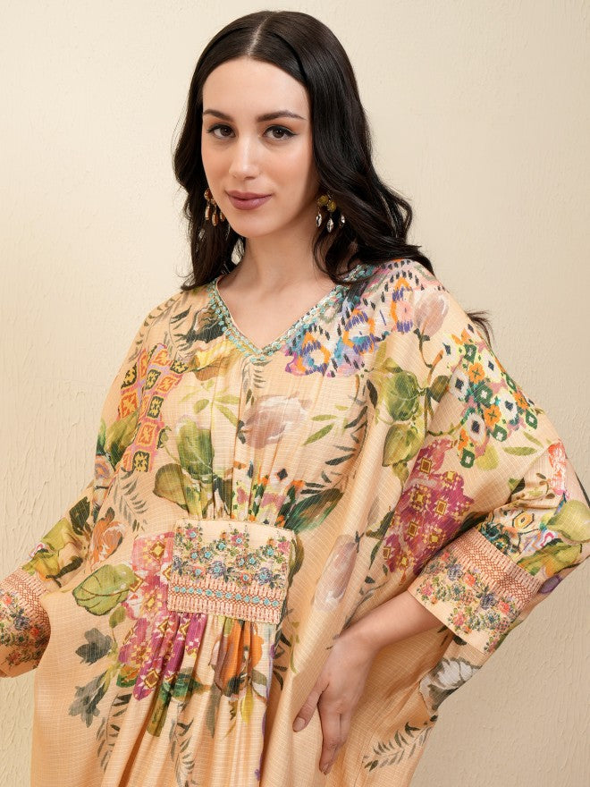 Vishudh Women Cream Printed Kurta With Trouser - Cream - Image 2