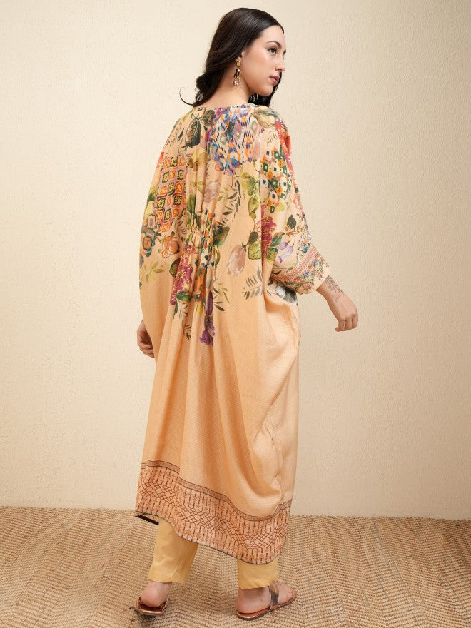 Vishudh Women Cream Printed Kurta With Trouser - Cream - Image 3