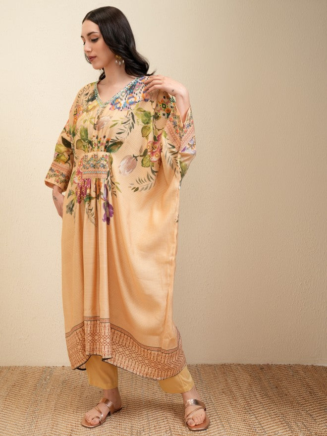 Vishudh Women Cream Printed Kurta With Trouser - Cream - Image 4