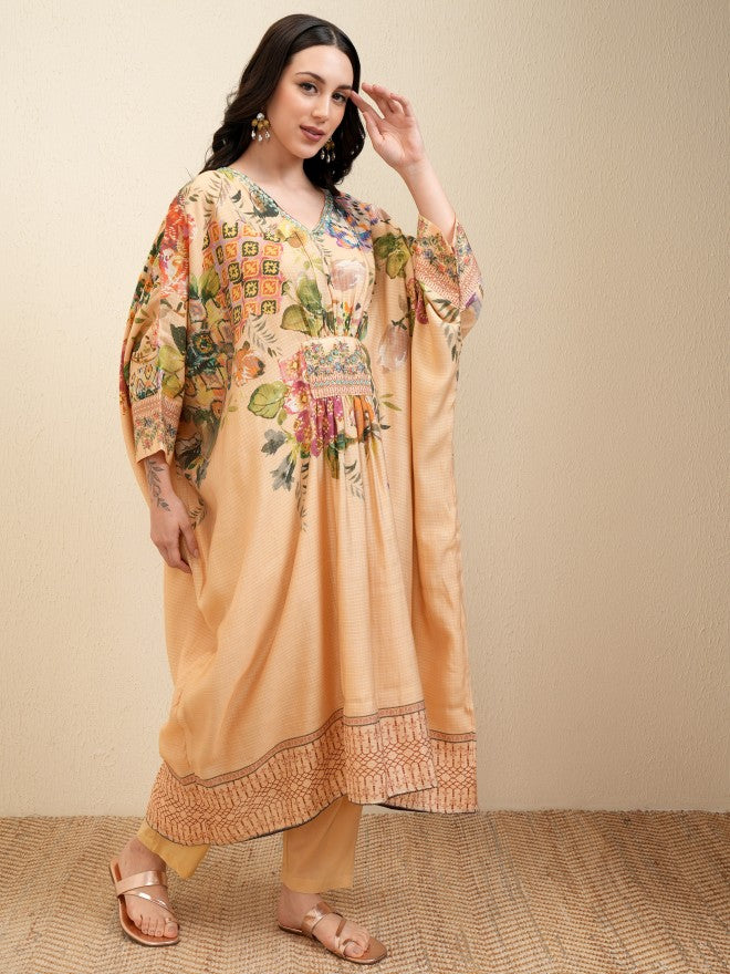 Vishudh Women Cream Printed Kurta With Trouser - Cream - Image 6