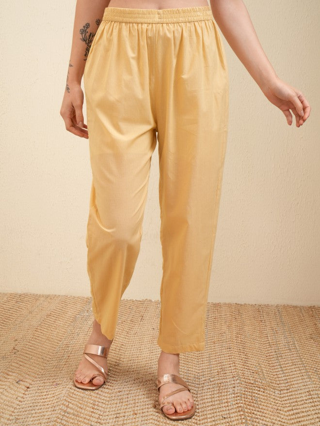 Vishudh Women Cream Printed Kurta With Trouser - Cream - Image 7